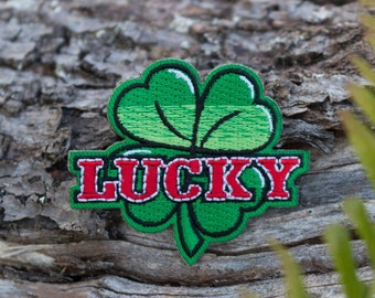 Lucky Patch, Irish, Four Leaf Clover | Embroidered Iron On, Gift | Hoodie Patch