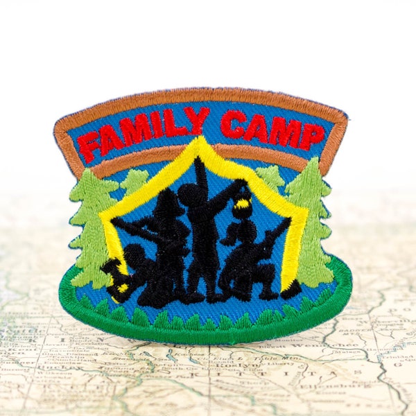 Family Camping Patch, Tent , Embroidered Iron On, Girl Boy Scout Merit Badge for Jackets Backpack Hippie Grunge