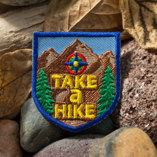 Take a Hike Patch, Embroidered Iron On, Hiking Merit Badge for Hoodies Jackets Backpack