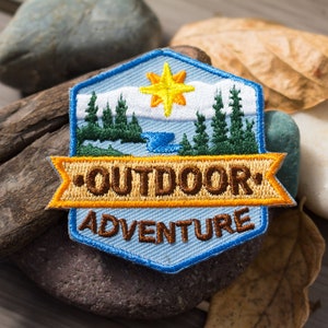 Outdoor Adventure Hiking Patch, Embroidered Iron On, Trees - Sun, Hike Merit Badge | Jackets, Backpacks | Hoodie Patch