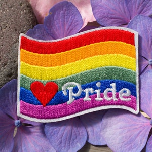 Pride Flag Patch | Rainbow & Heart - Love Wins LGBTQIA+ | Embroidered Iron On | Hoodie Patch