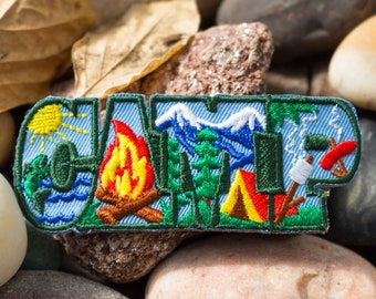Camping Patch, Fire - Tent - Camp - Marshmallow, Embroidered Iron On, Girl Boy Scout Merit Badge | Jackets, Backpacks | Hoodie Patch