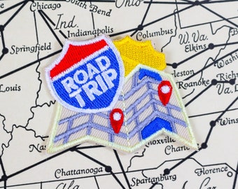 Road Trip Patch | Travel Map | Embroidered Iron On | Scouts | Jacket Badge Fun Backpack
