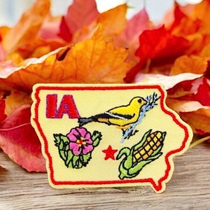 Travel Patch Iowa State Goldfinch Bird Corn Iron On Souvenir for Jackets