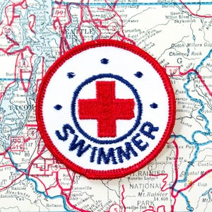 Vintage Swim Patch Red Cross Swimming Lessons Merit Badge Embroidered Jackets Uniform Shirt Back