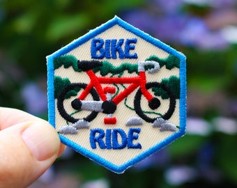 Bike Ride Patch, Bicycle, Biking | Embroidered Iron On | Jackets Backpacks | Fun Badge