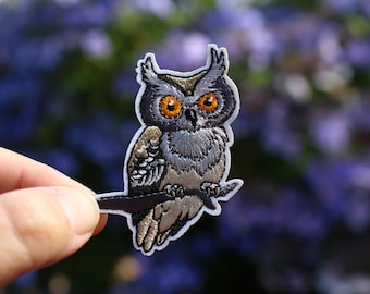 Great Horned Owl Patch, Hoot-Hoot! Halloween Bird Watcher Gift, Embroidered Iron On | Backpacks | Jackets