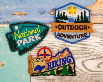 Hiking Patch Set - National Park & Outdoor Adventure - Embroidered Iron On, Badge | Jackets, Backpacks | Hoodie Patch