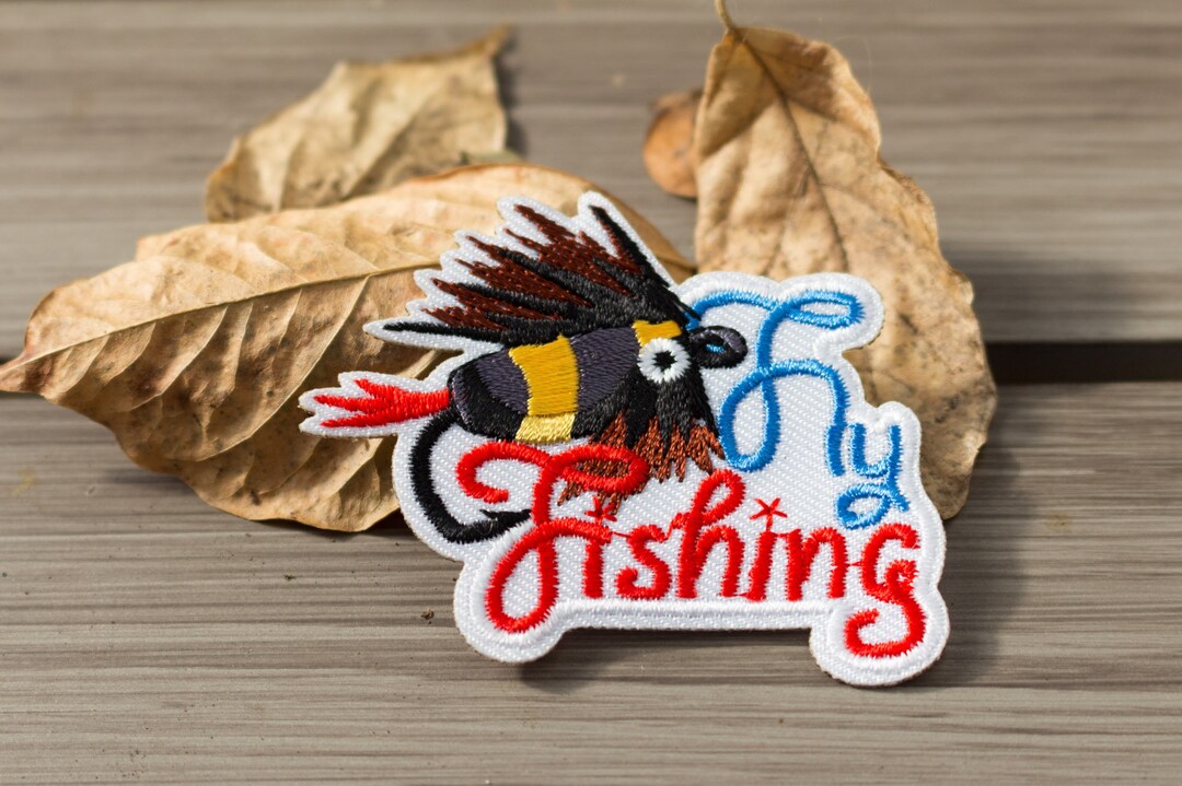 Fly Fishing Patch, Embroidered Iron On, River Fun, Scout Badge, Dad