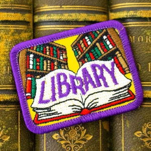Library Patch, Books Reading - Iron On Embroidered, Girl Boy Scouts, Book Merit Badge for Jackets Backpack Hoodies