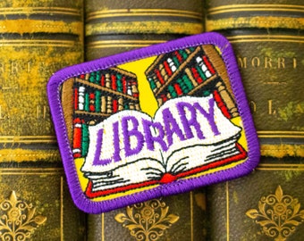 Library Patch, Books Reading - Iron On Embroidered, Girl Boy Scouts, Book Merit Badge for Jackets Backpack Hoodies