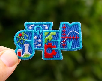 STEM Patch, Iron On, Girl or Boy Scouts, Embroidered Merit Badge for Jackets Backpack | Science - Technology - Engineering - Mathematics