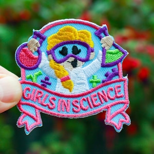 Girls in Science Patch, Girl Scouts Fun Patch, Embroidered Iron On, Merit Badge for Jackets and Backpack