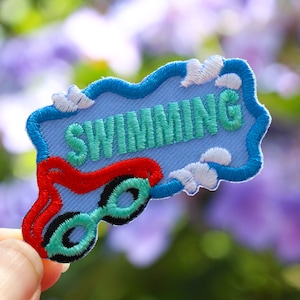 Swimming Patch, Swim Team, Goggles, Embroidered Iron On, Scout Badge | Dad Gift | Hoodie Patch