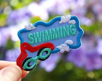 Swimming Patch, Swim Team, Goggles, Embroidered Iron On, Scout Badge | Dad Gift | Hoodie Patch