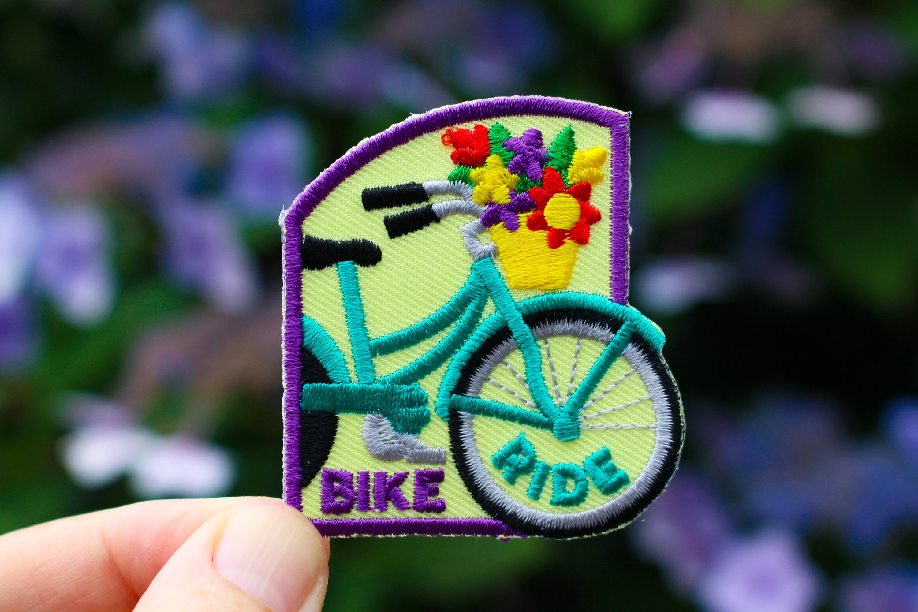 Bike Ride Patch Biking Basket with Flowers Bicycling Etsy