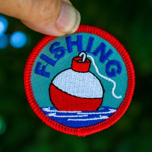 Fishing Patch, Fishing Lure Patch, Embroidered Iron On, River Fun, Scout Badge | Dad Gift | Hoodie Patch