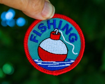 Fishing Patch, Fishing Lure Patch, Embroidered Iron On, River Fun, Scout Badge | Dad Gift | Hoodie Patch