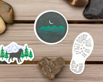 3x Dog Stickers, Hiking - Mountain, Waterproof Decal - for Waterbottles and Laptops
