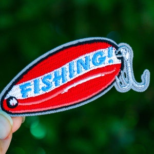 Fishing Patch, Fishing Lure Patch, Embroidered Iron On, River Fun, Scout Badge | Dad Gift | Hoodie Patch
