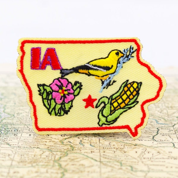 Travel Patch Iowa State Goldfinch Bird Corn Iron On Souvenir for Jackets