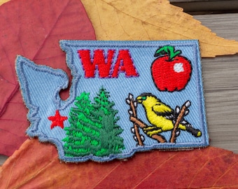 Washington Patch Iron On | Apple State Bird Goldfinch | Travel Souvenir | Hoodie Patch
