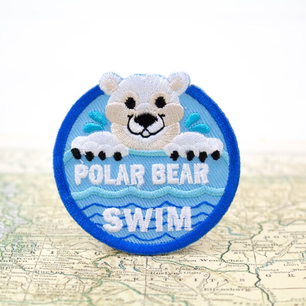 Polar Bear Plunge Swim Patch, Embroidered Iron On, New Year's Day Merit Badge for Jackets Backpack Hippie Grunge