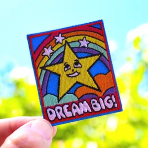Dream Big Iron On Patch, Star & Rainbow Scout Fun Badge | Embroidered | Jackets | Backpacks | Hoodies