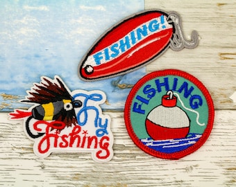 Fishing Patch Set - Fly Fishing, Lake & Sea Fishing,  Embroidered Iron On, Badge | Jackets, Backpacks | Hoodie Patch