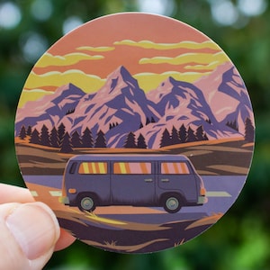 Vanlife Sticker Sunset Mountains VW Life Car Camping Decal - Waterproof - for Waterbottles and Laptops
