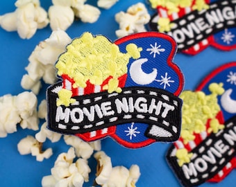 Movie Night Patch - Family, Fun, or Scout night! Popcorn! Embroidered Iron On | Hoodies | Backpacks | Jackets