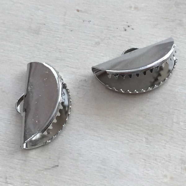 20 pcs 12x25 mm Silver tone  Ribbon Crimp End, Leather Clasps