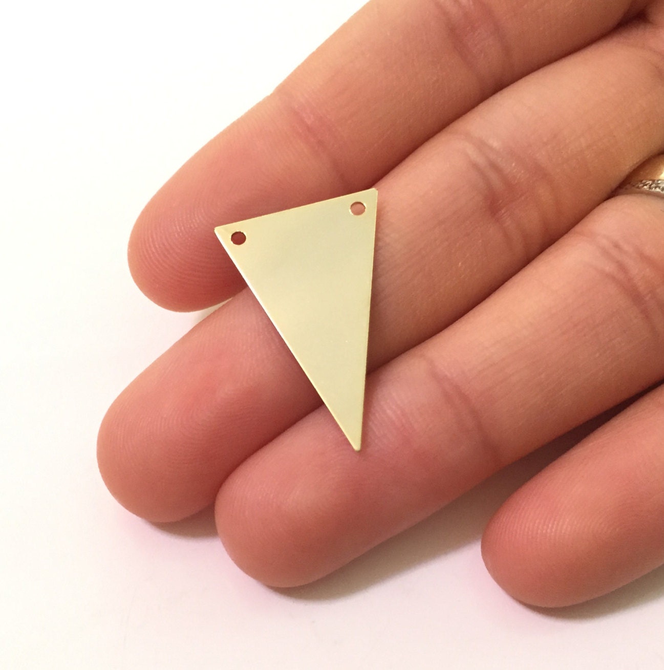 -GLD-51 Stamping Tag 6 Pcs 24k Gold Plated Triangle Charms Tiny Necklace Triangle 6x17mm