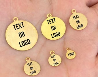 Benutzerdefinierte Edelstahl-Charme, benutzerdefinierte Goldmetallmarke, Laser graviert, Schmuck-Tags, rund Durchmesser 6,8,10,12,14,16,18,20,22,25,30 mm