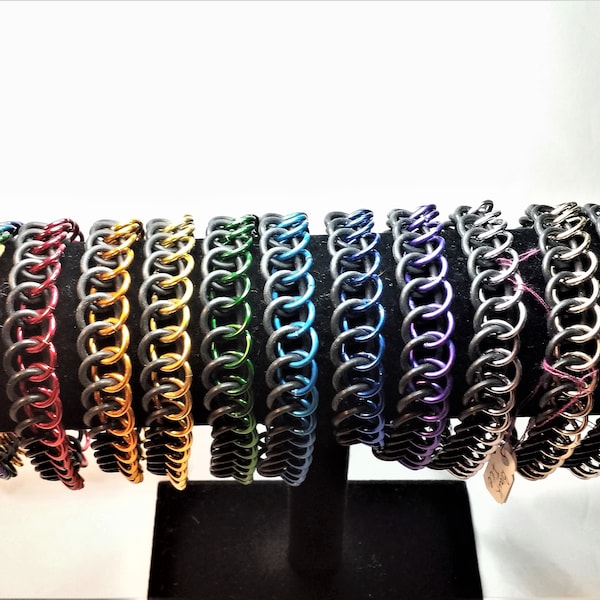 Chainmaille Stretchy Bracelets, Half Persian 3 in 1 Weave