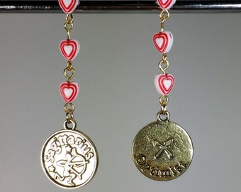 Zodiac Earrings, Sagittarius Birth Sign, Gold color 2 sided coin, Horoscope Sign, Astrology