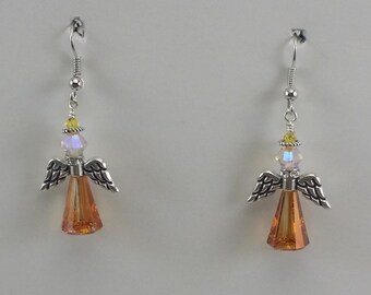 Pendientes de ángel, ángeles de Navidad, alas de color plata