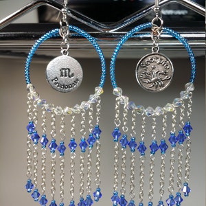 Stjärnteckenörhängen, Silverfärgade berlocker, Horoskopörhängen, Elementarfärger, Astrologiska tecken
