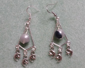 Crescent Moon and Star Drop Earring