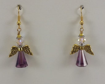 Pendientes de ángel Swarovski, pendientes de ángeles de Navidad, pendientes de cristal, pendientes de ángel de la guarda