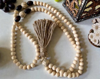 Handmade Wooden Tasbih, Islamic Prayer Beads with Calligraphy