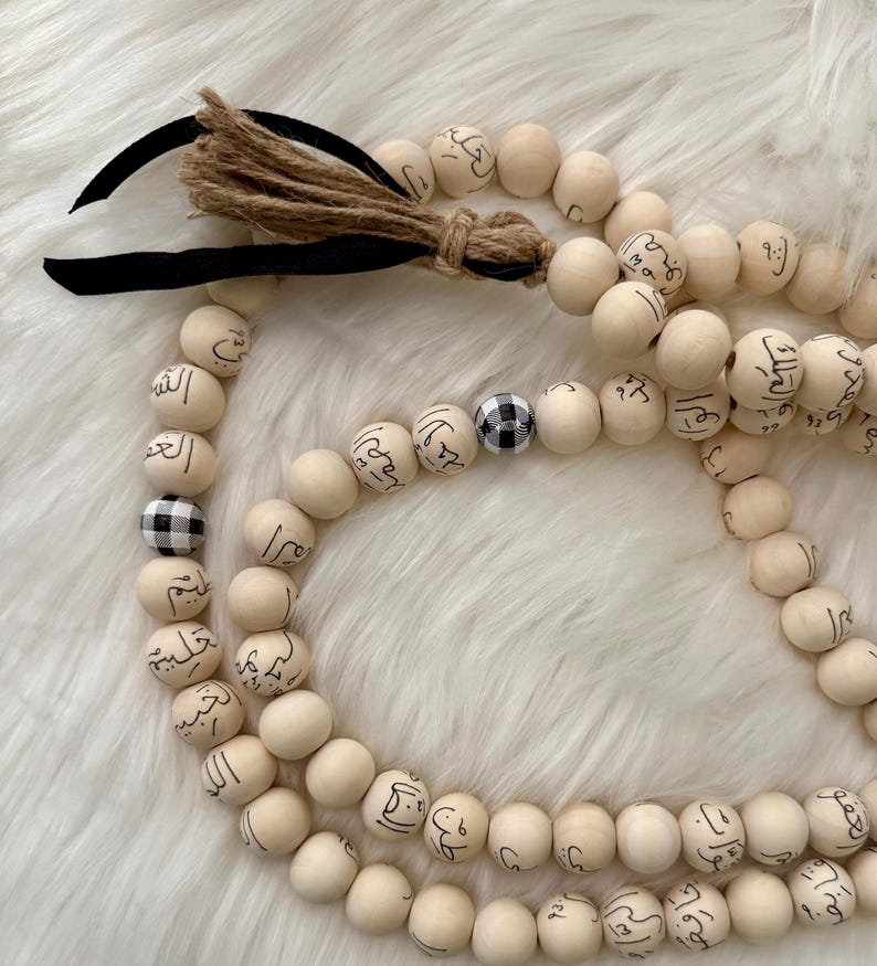 Tasbih de los 99 nombres de Alá: árabe, decoración islámica, regalo islámico B&W check beads