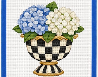 Inspired Checked Hydrangea Bowl Needlepoint Canvas