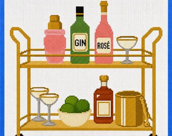 Bar Cart Printed Needlepoint Canvas