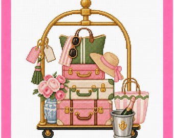 Palm Beach Bellman’s Luggage Cart Printed Needlepoint Canvas