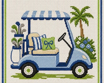 Seaside Golf Cart Needlepoint Canvas