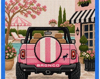 Pink Bronco Printed Needlepoint Canvas