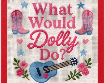 O que Dolly faria? Tela para bordado impressa
