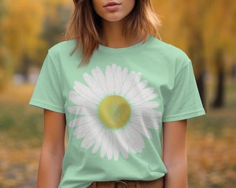 Daisy Flower T-shirt, Floral Graphic Tee, Cute Flower Print Shirt, Casual Summer T-shirt, Nature Lover Gift, Women's Daisy Top