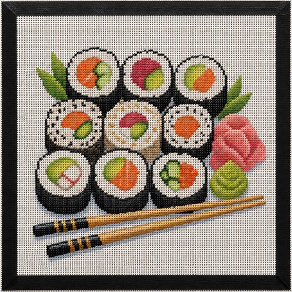 Sushi with Chopsticks Printed Needlepoint Canvas